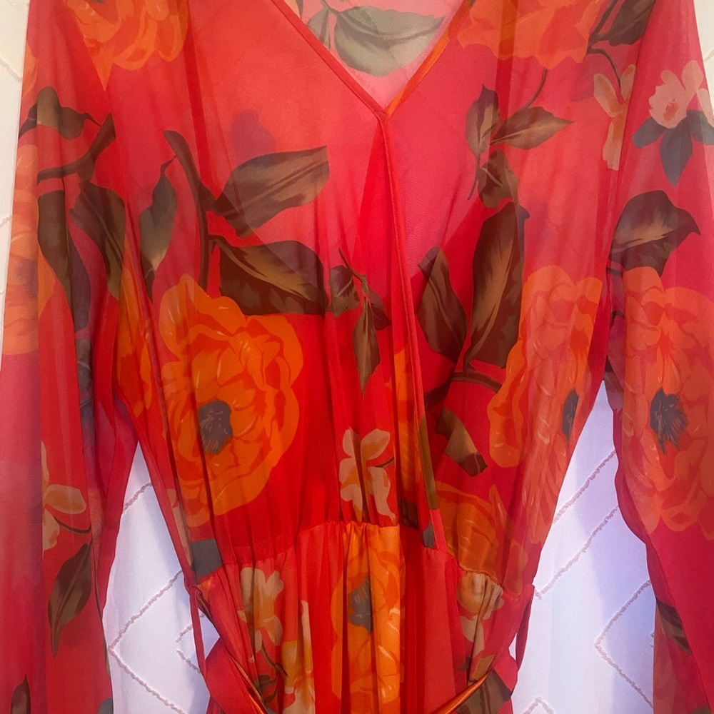 Floral Hot Pink/Orange Maxi Dress